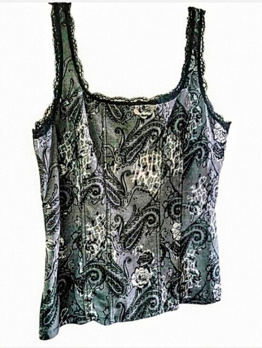 WHBM Paisley, Rose, Animal Print Silver Black Lace Trim WHBM Lace Trim Sz. L